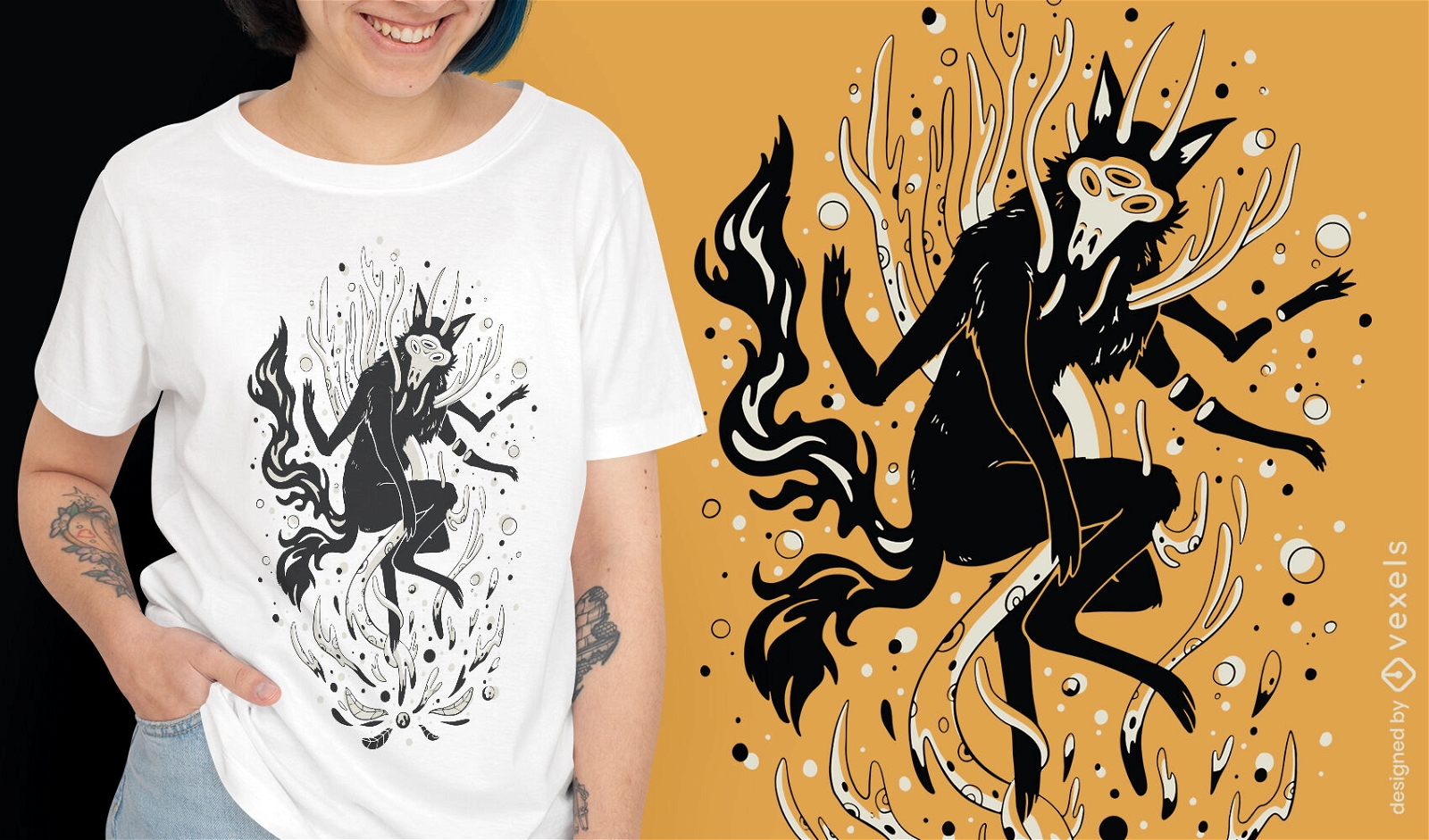 Diseño de camiseta sobrenatural animal lobo místico