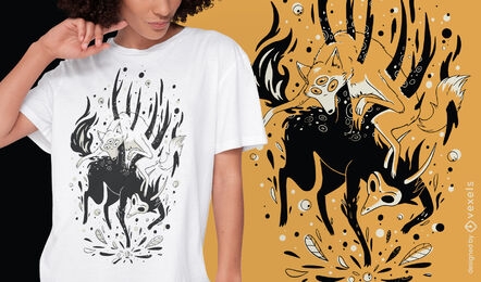 Diseño de camiseta de animal de otro mundo de lobo místico