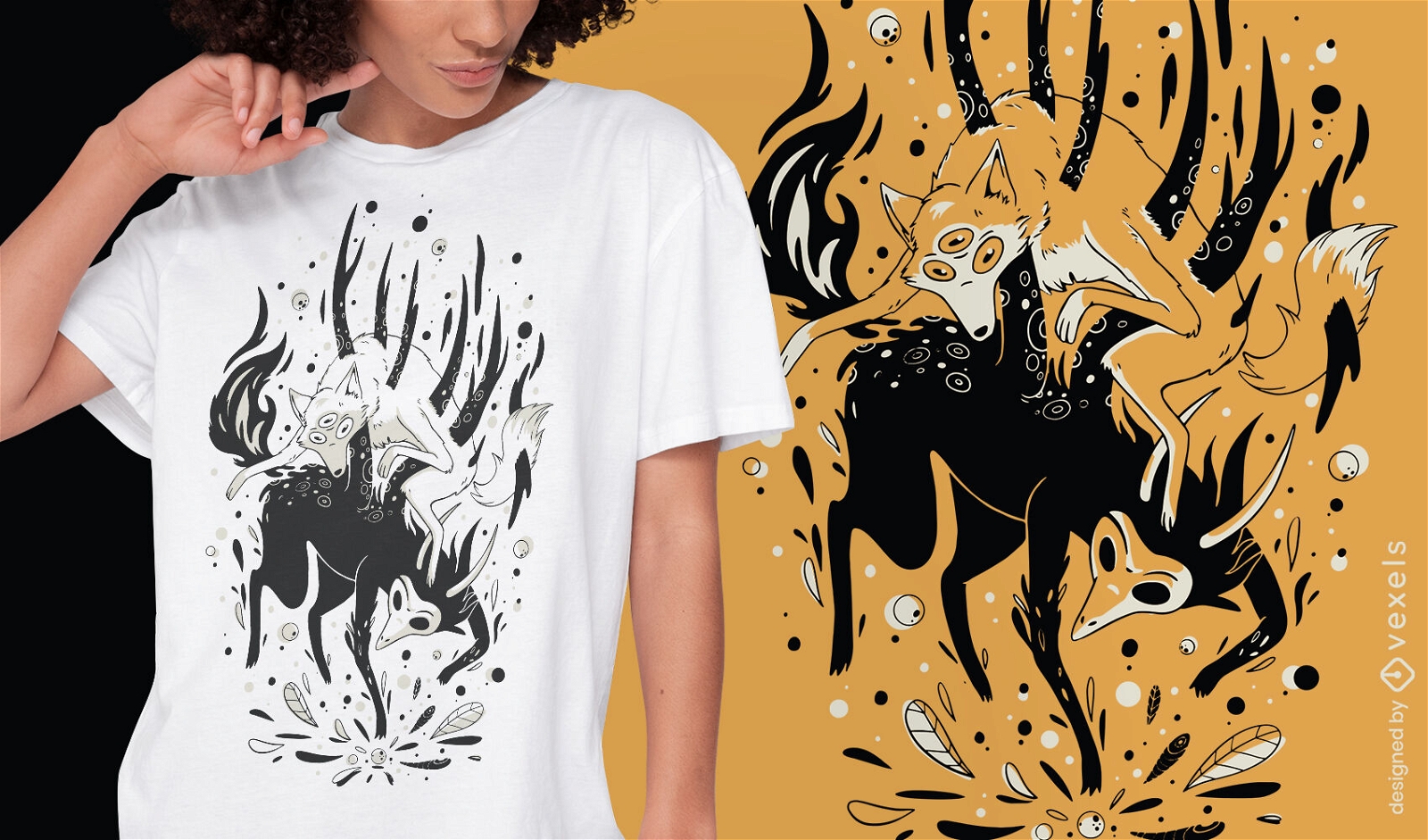 Design de camiseta de animal sobrenatural de lobo místico