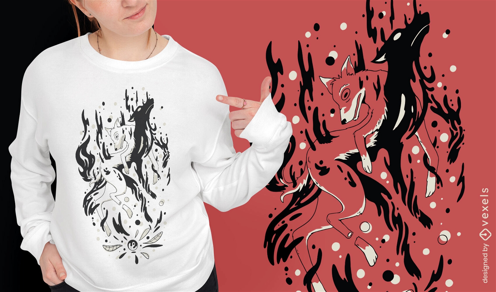 Design de t-shirt de alma animal lobo místico