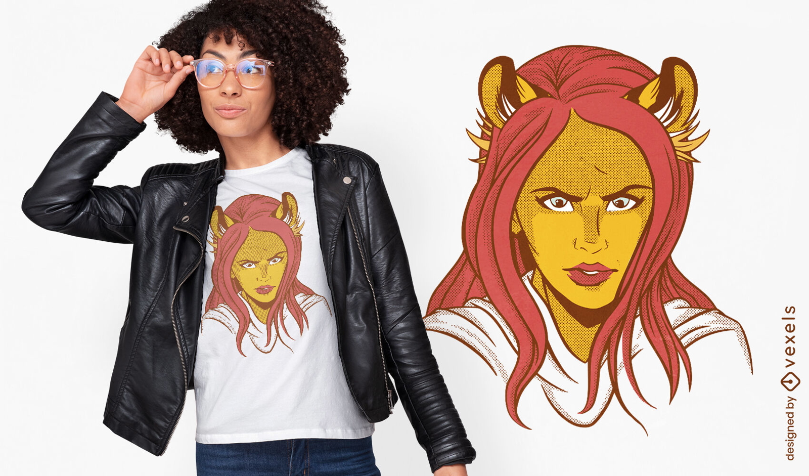 Frau mit Tigerohr-T-Shirt-Design