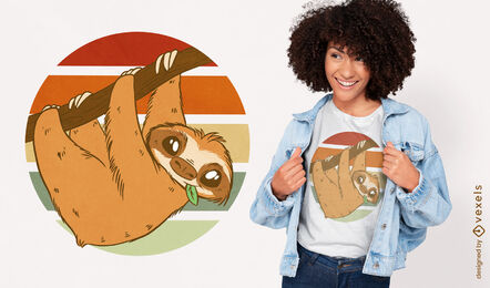 Niedliches Faultier im Retro-Sonnenuntergang-T-Shirt-Design