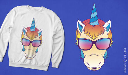 Design de camiseta de desenhos animados de óculos de sol de unicórnio
