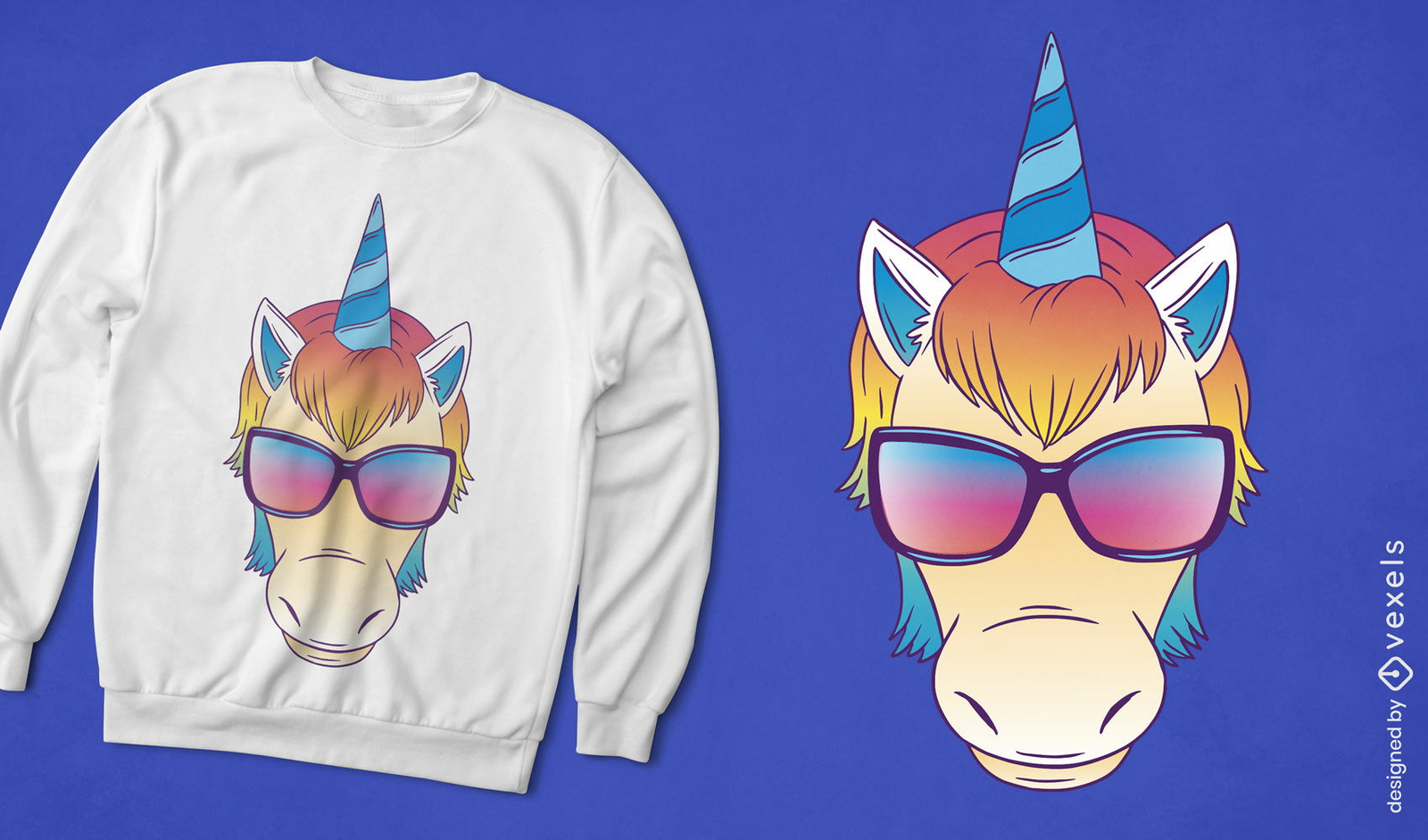 Diseño de camiseta de dibujos animados de gafas de sol unicornio