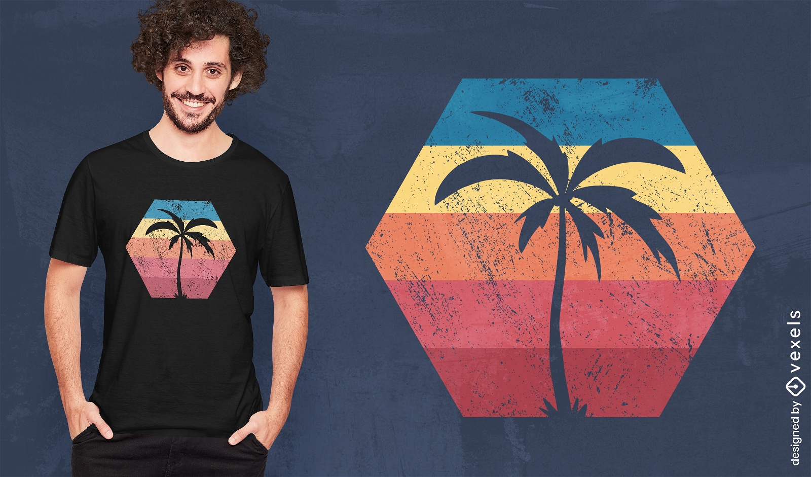 Diseño de camiseta de puesta de sol retro de palmera
