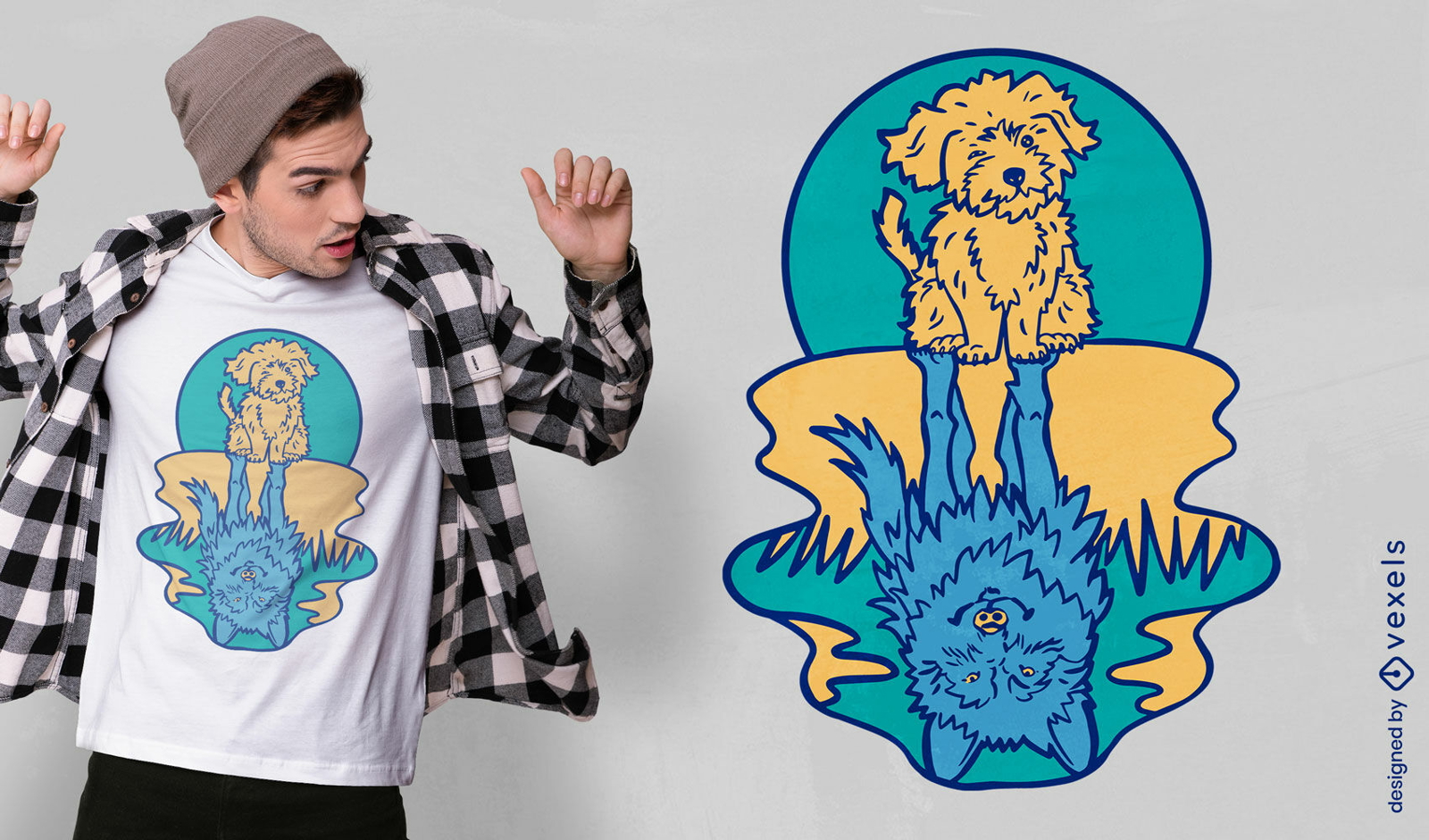 Cão com design de t-shirt de reflexão de lobo