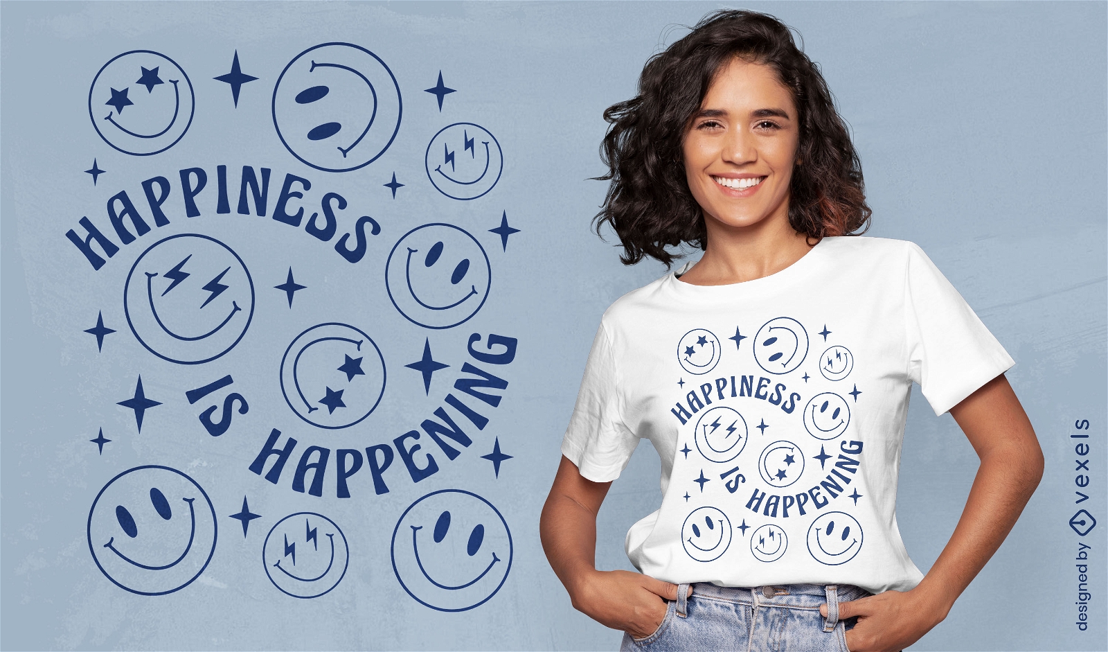 Design de camiseta de felicidade de rostos sorridentes