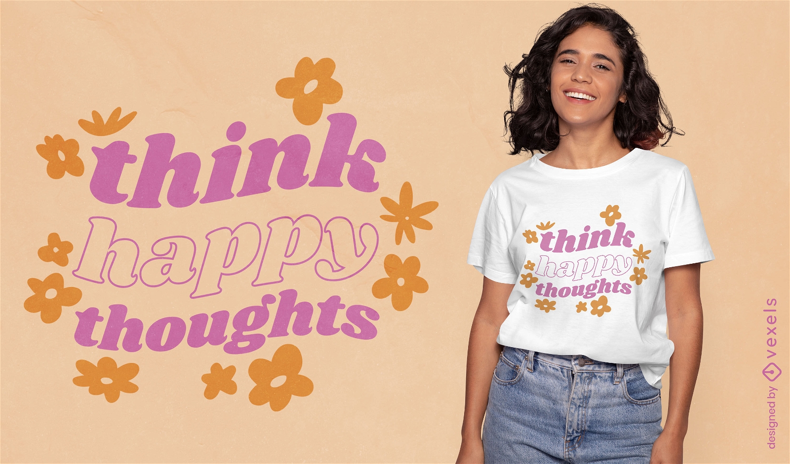 Piensa pensamientos felices diseño de camiseta de letras motivacionales