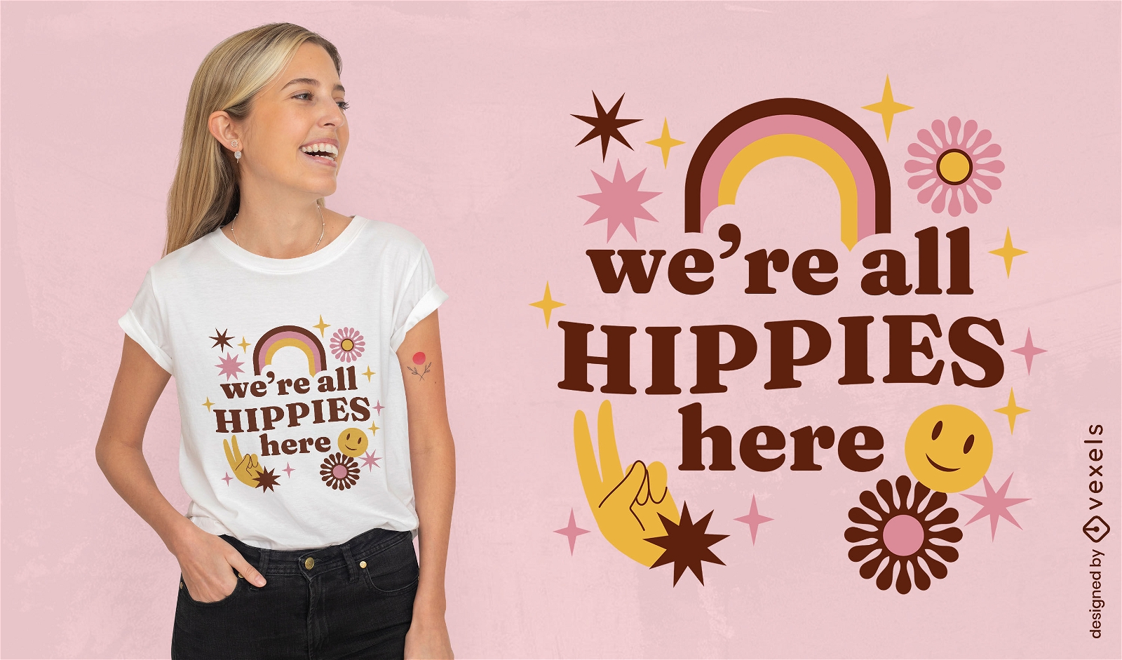 Somos todos hippies aqui escrevendo design de camiseta
