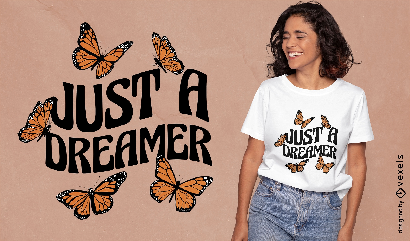 Nur ein Tr?umer-Schmetterlings-Schriftzug-T-Shirt-Design