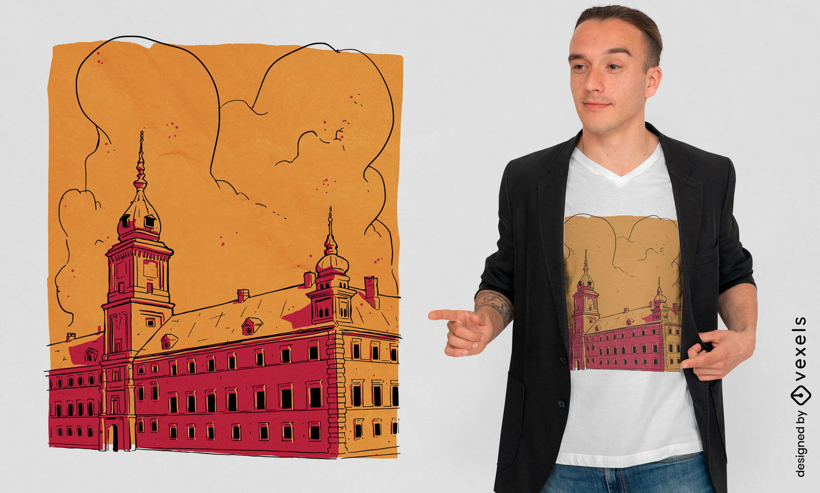 Edificio en diseño de camiseta de duotono de varsovia