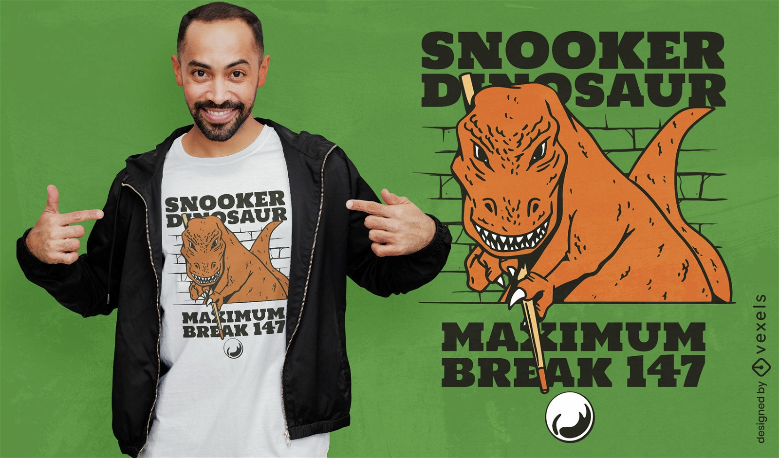 Design de camiseta de dinossauro jogando sinuca