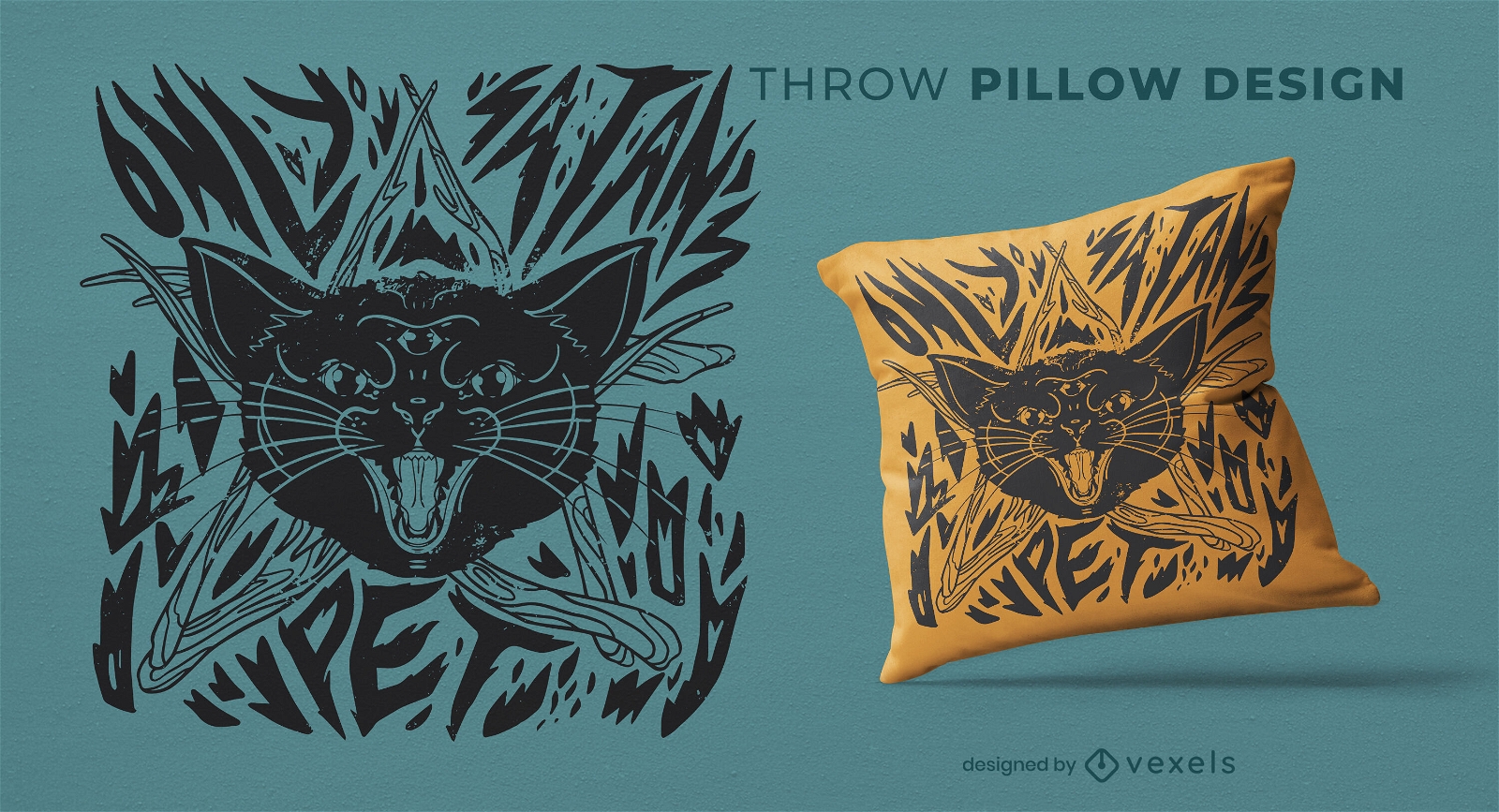 Diseño de almohada de tiro de gato bruja negra