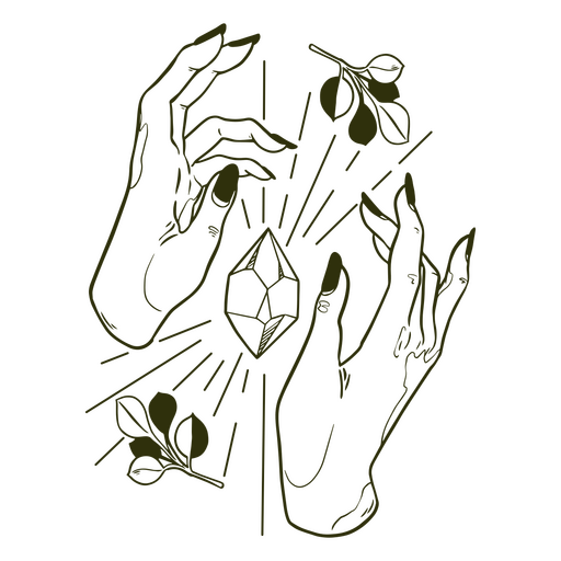 Hands and crystals filled stroke witchy PNG Design