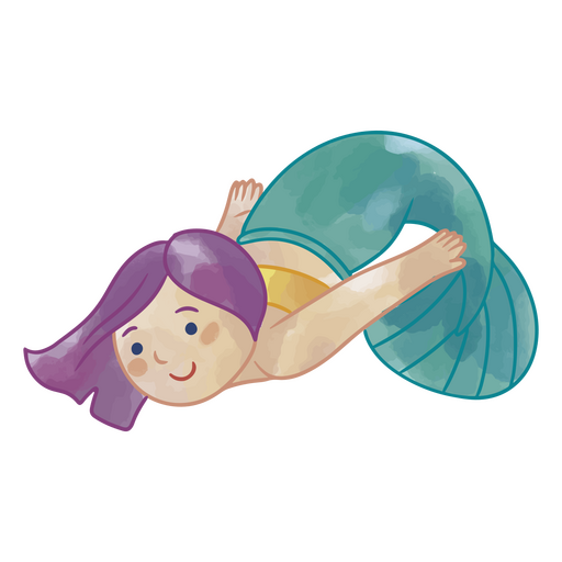 Doblado de acuarela de sirena Diseño PNG