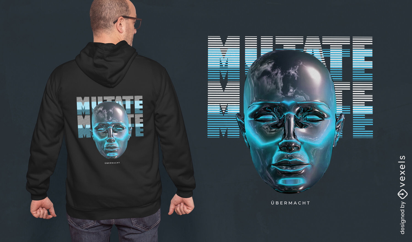 Diseño de camiseta PSD de cabeza futurista