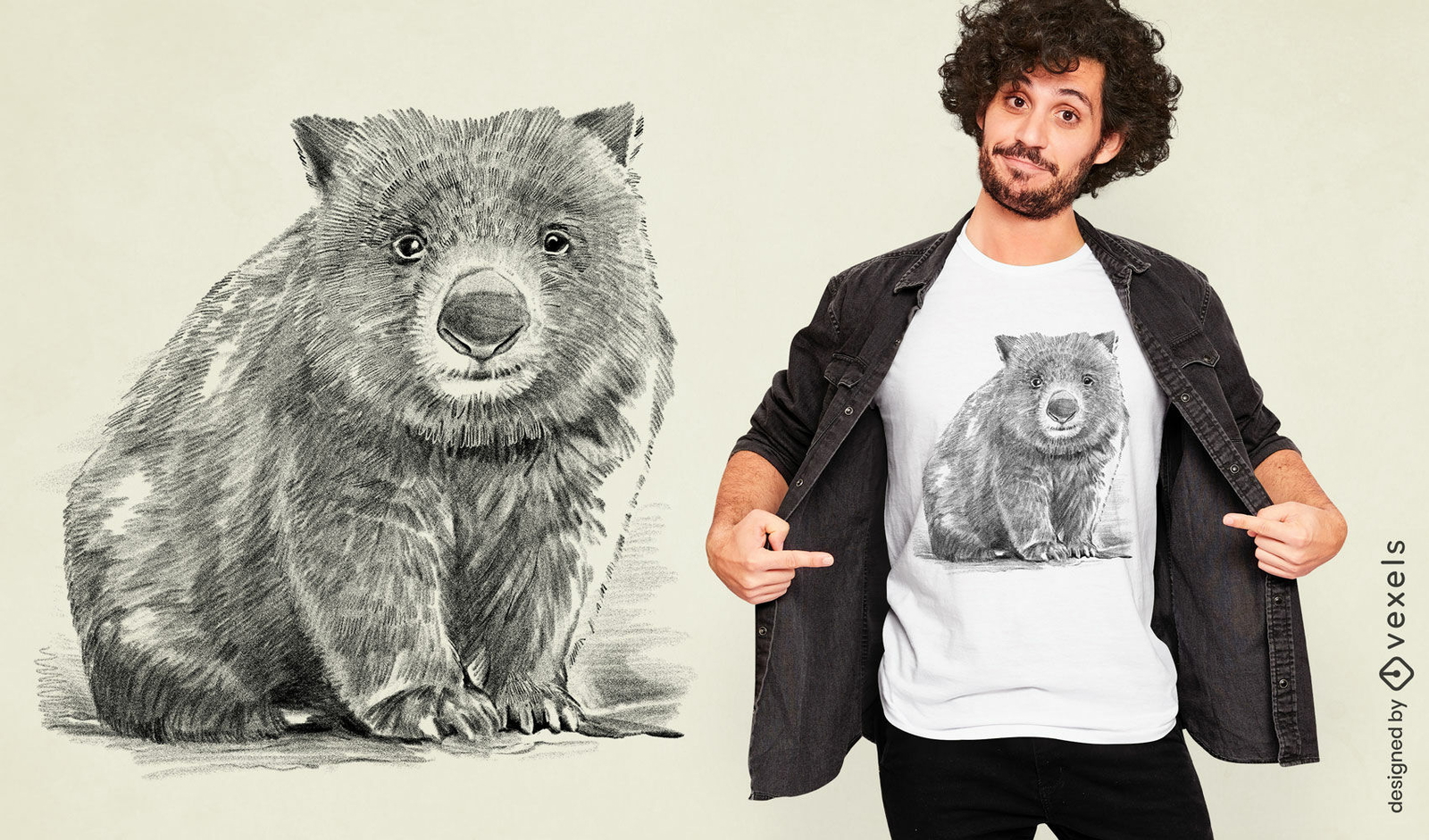 Design de camiseta de desenho a lápis Wombat