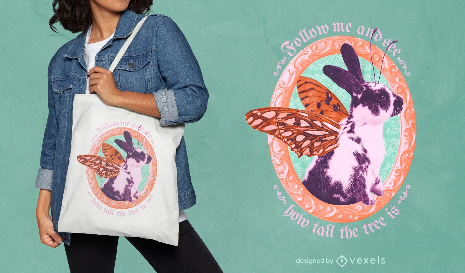 Bunny with butterfly wings tote bag design