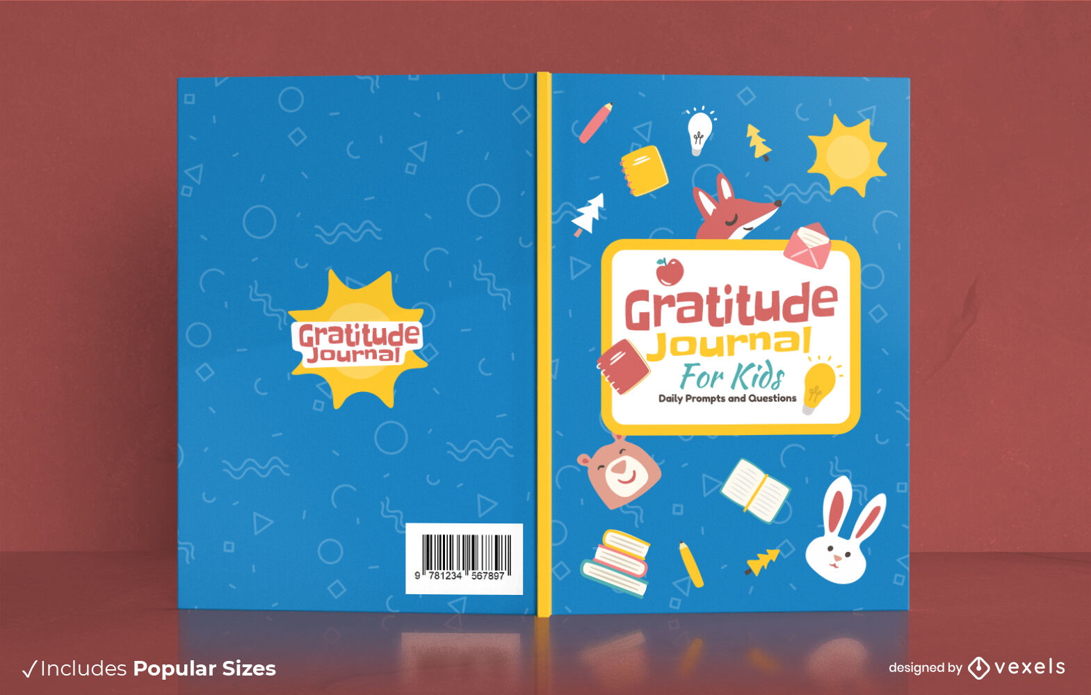 Design de capa de livro de diário de gratidão para crianças