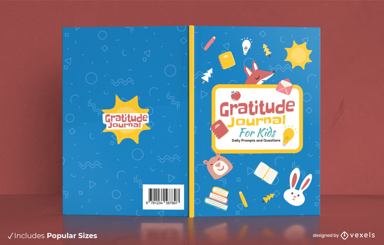 Diseño de portada de libro de diario de gratitud para niños