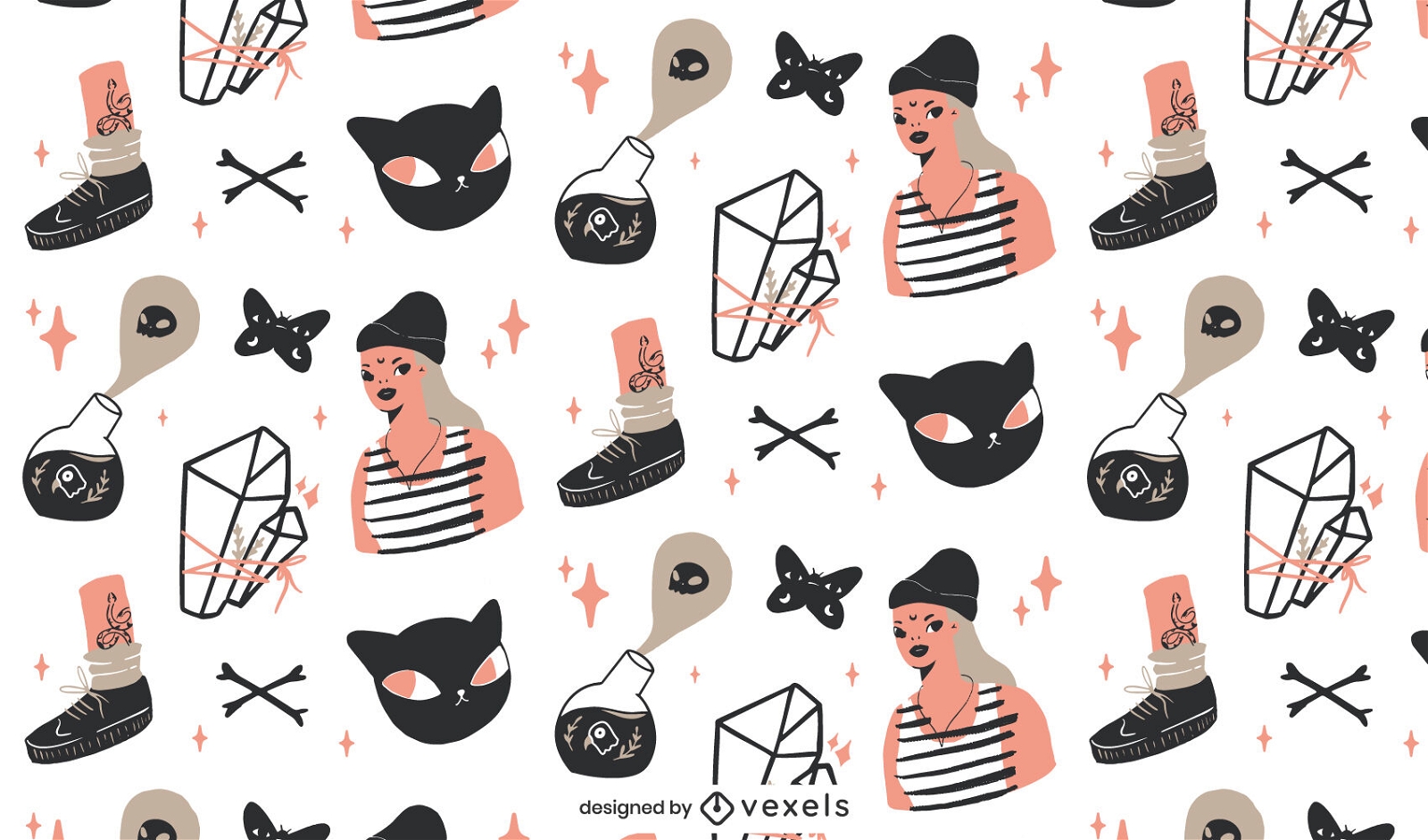Modern witch magical elements pattern design