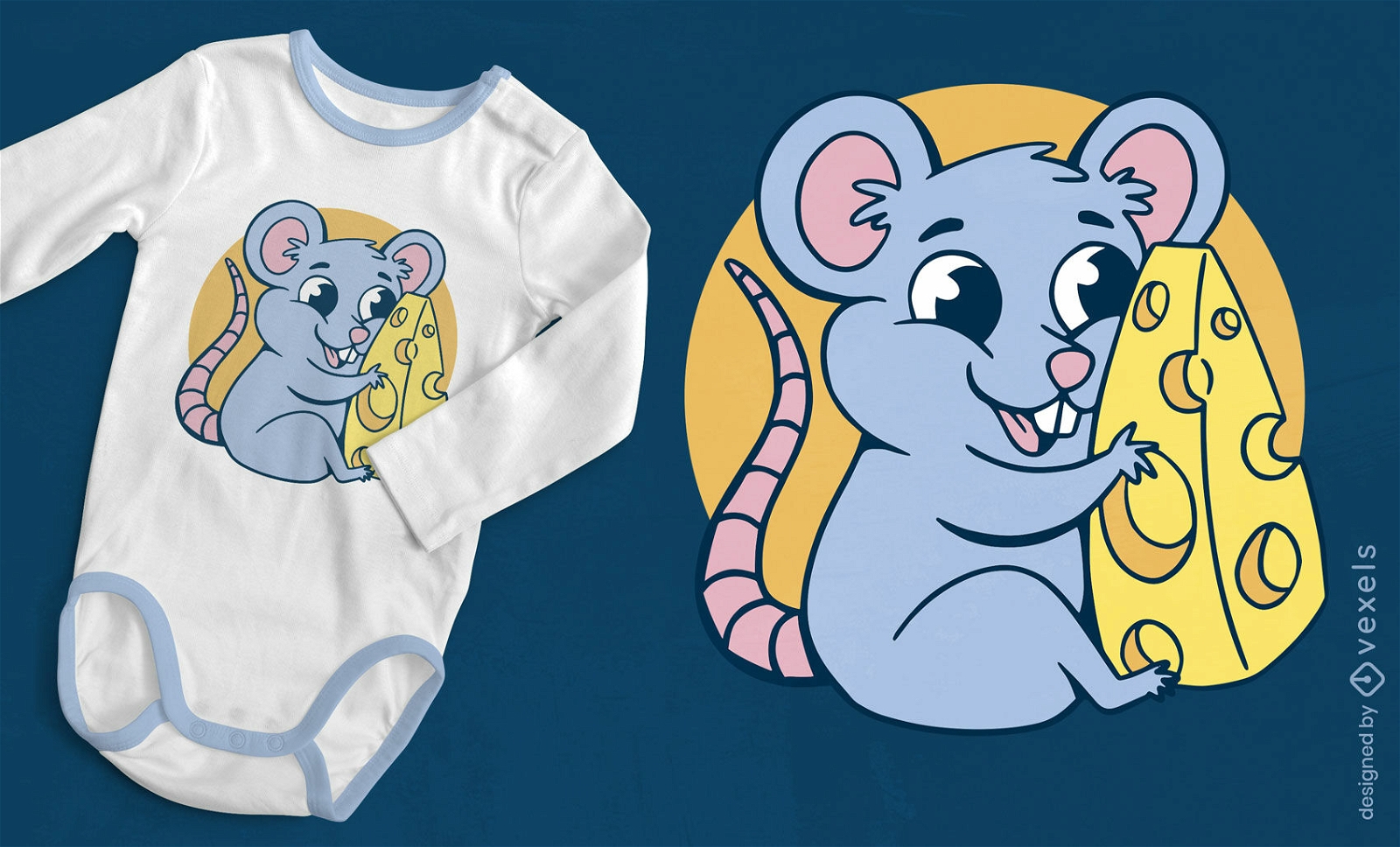 Design de t-shirt de desenho de queijo de rato de beb? fofo