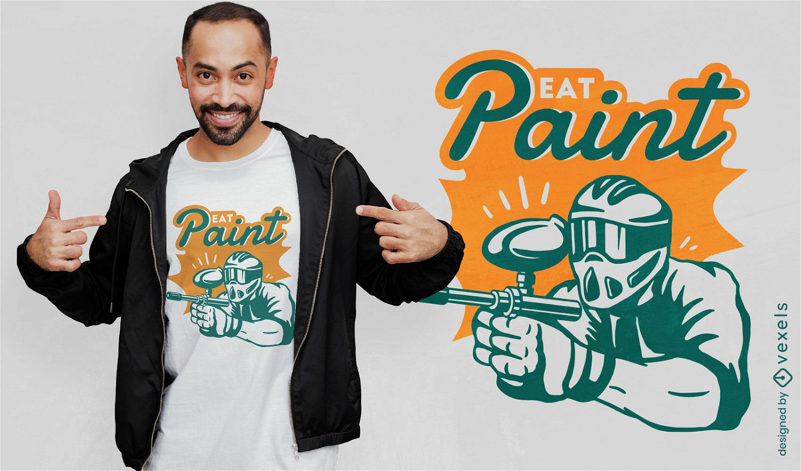 Jogador de paintball com design de camiseta de arma