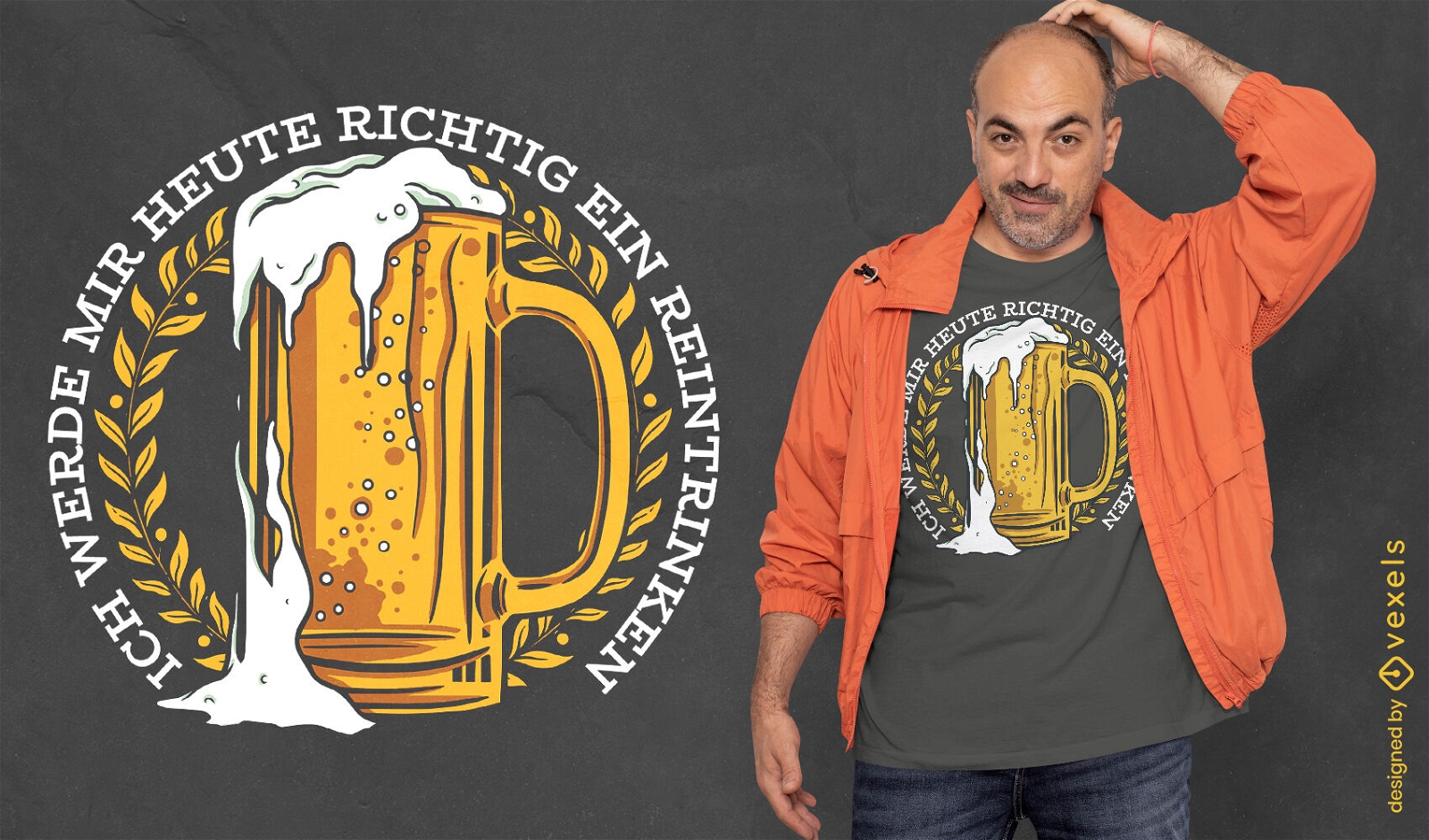 Diseño de camiseta de bebida alcohólica de cerveza alemana.