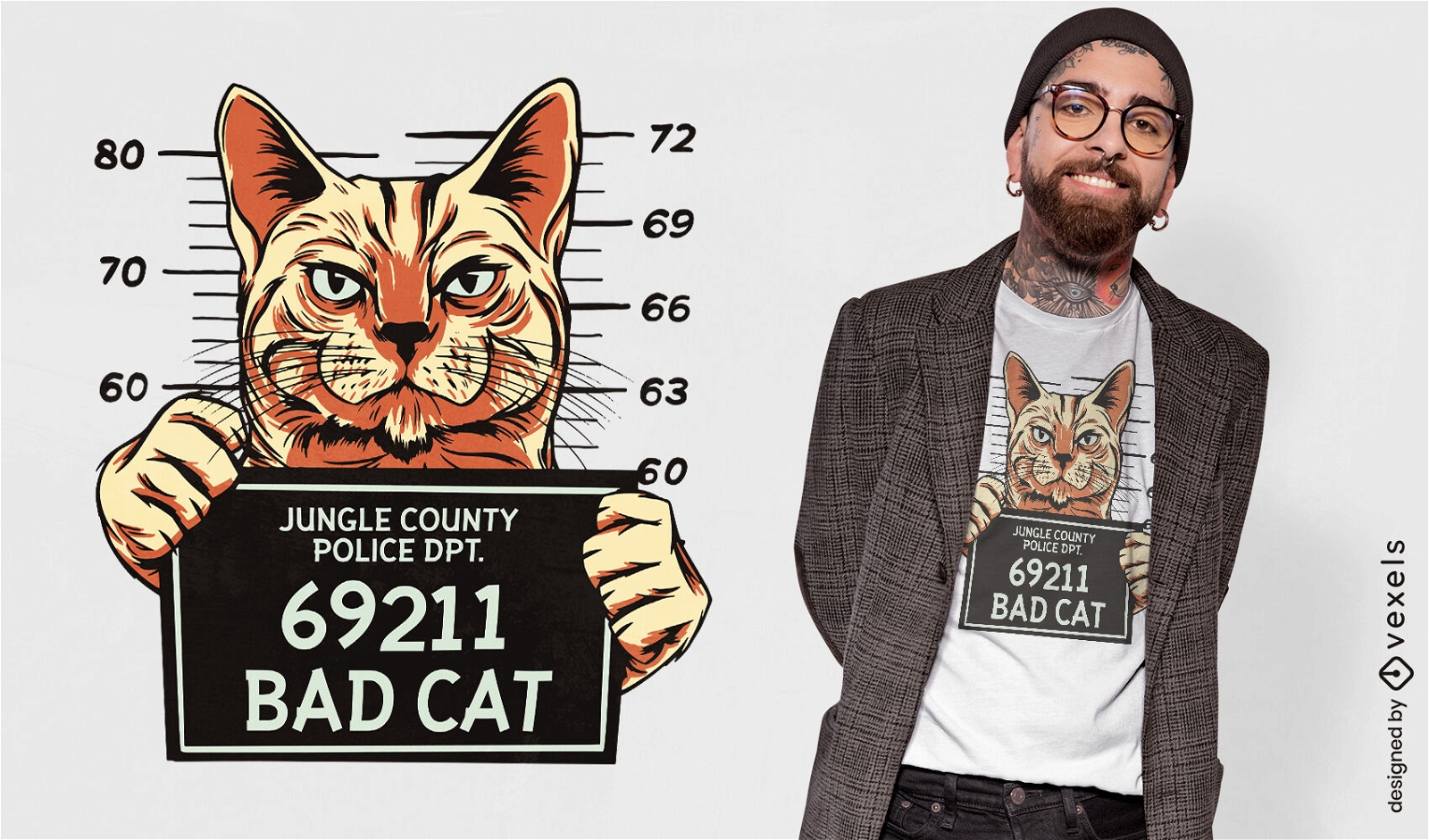Design de camiseta animal gato criminoso