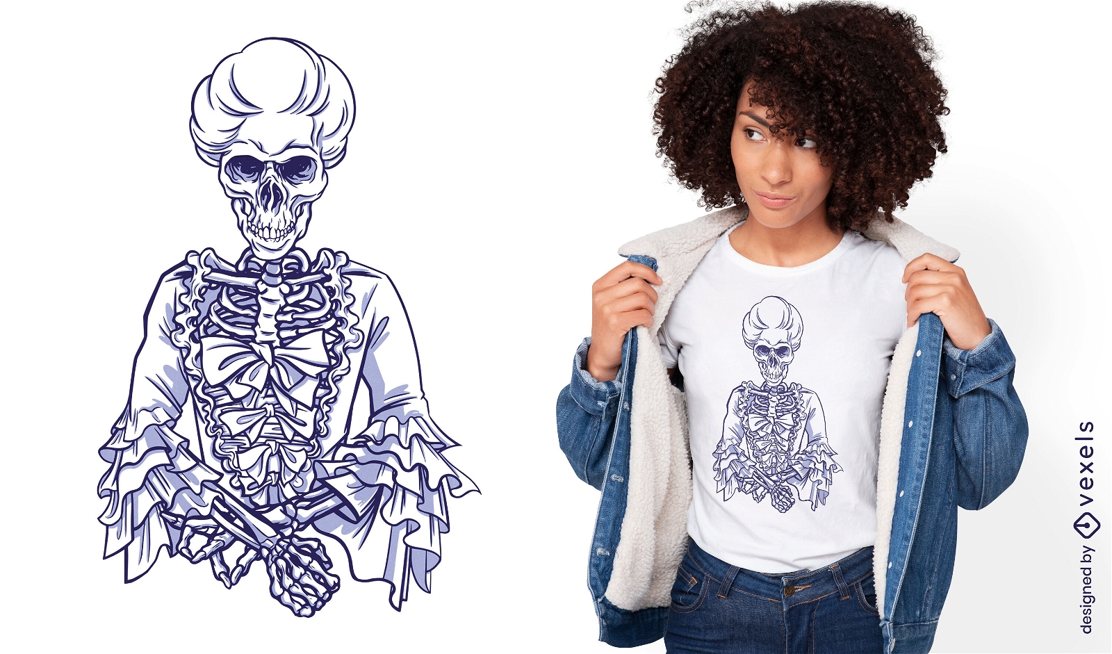 Diseño de camiseta de mujer medieval esqueleto.