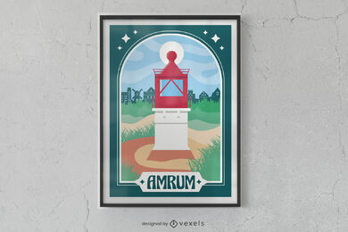 Design de cartaz de turismo de torre de farol