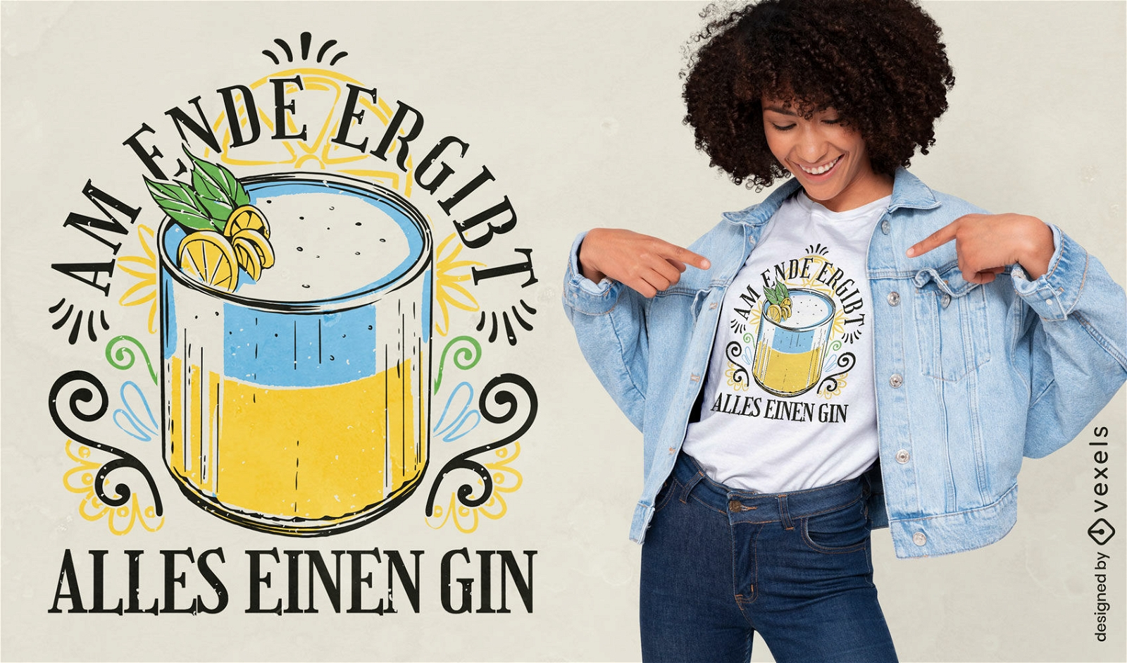 Gin alcoholic drink illustration t-shirt design