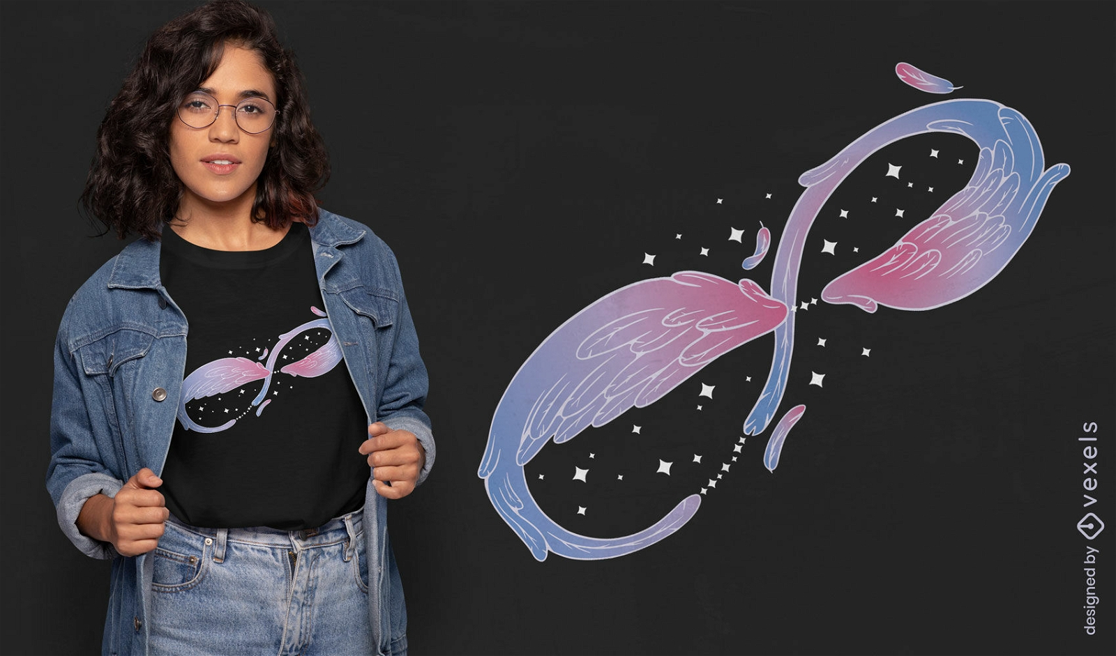 Diseño de camiseta con símbolo de infinito de alas.
