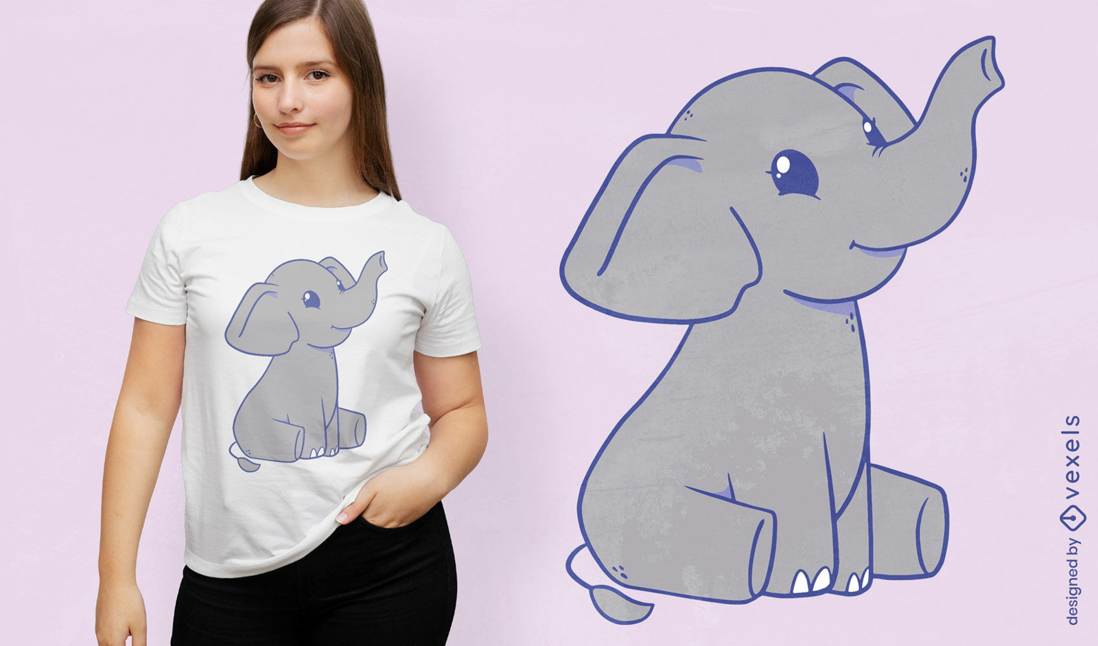 Design de camiseta de personagem de elefante fofo