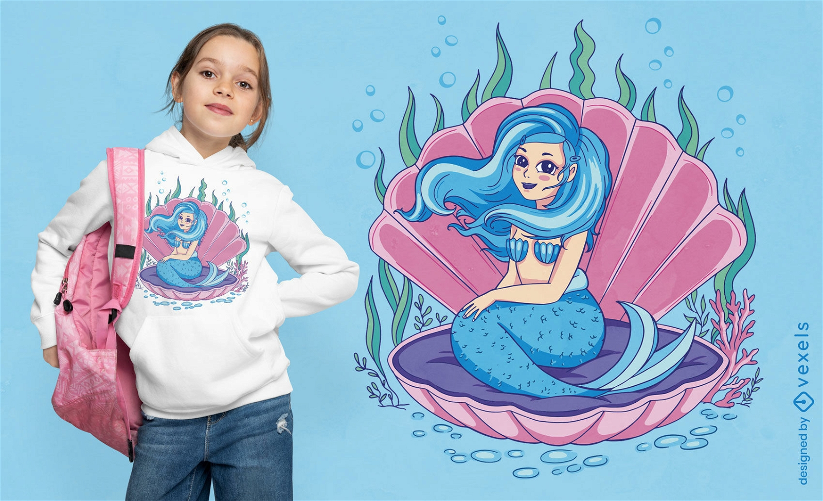 Sirena en una ilustración de concha marina