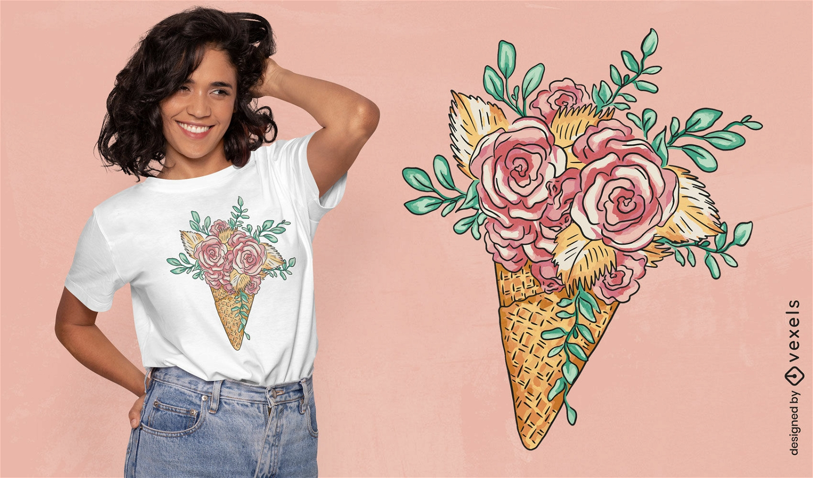 Design de camiseta de cone floral