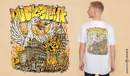 Diseño de camiseta de ciudad de ataque de ganso gigante