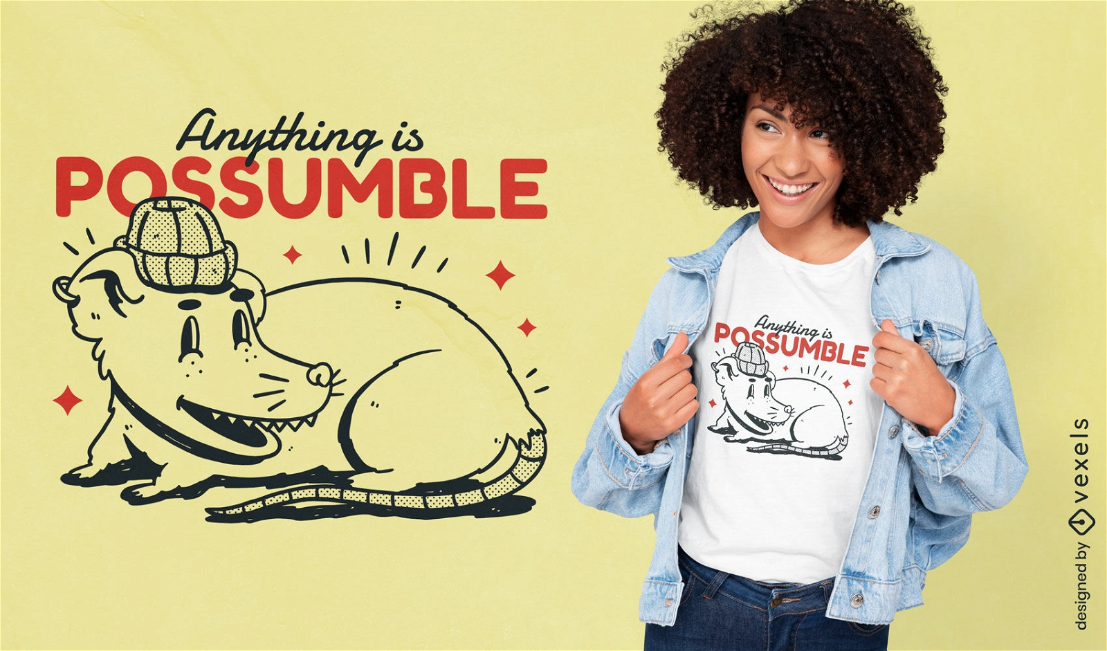Possum animal retro cartoon t-shirt design