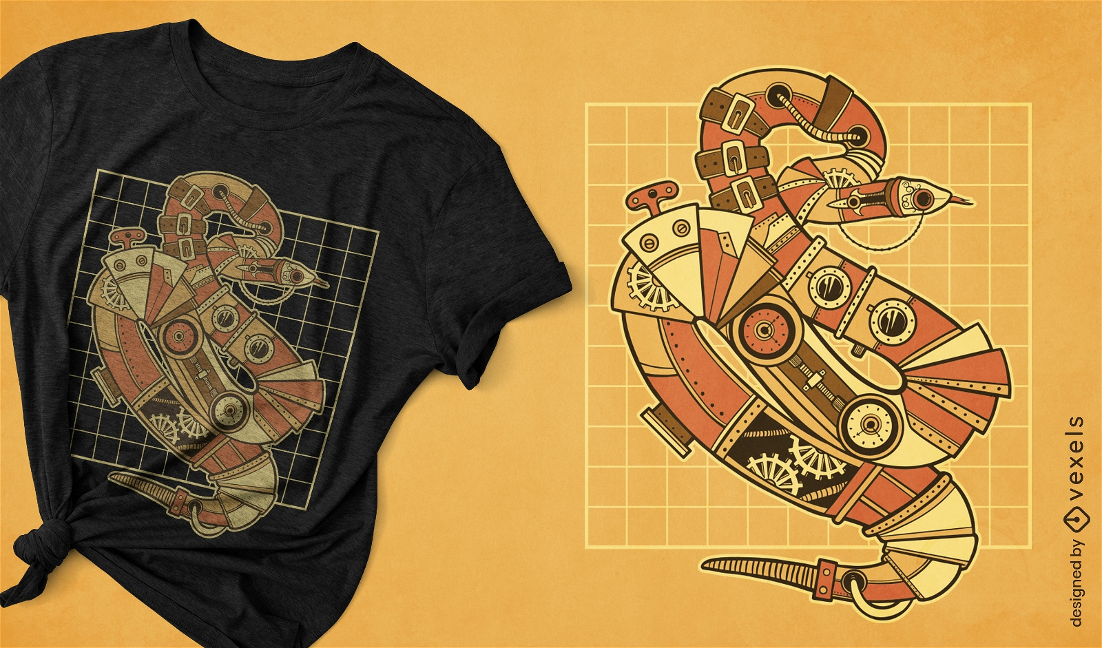 Steampunk mechanical snake t-shirt design
