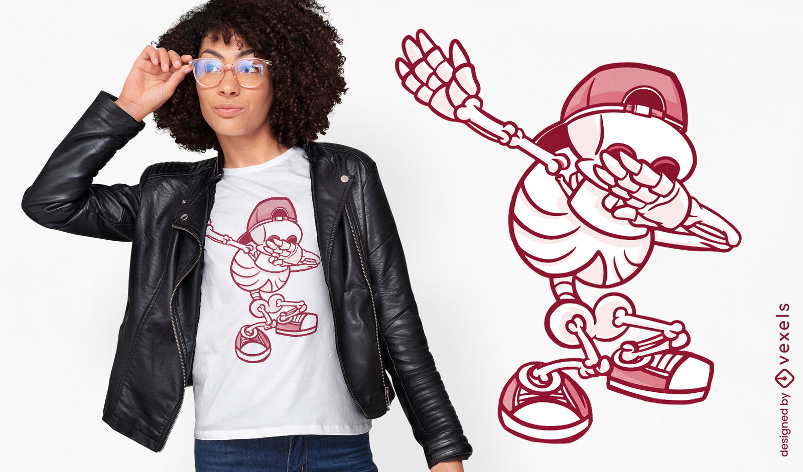 Diseño de camiseta de dibujos animados dabbing esqueleto