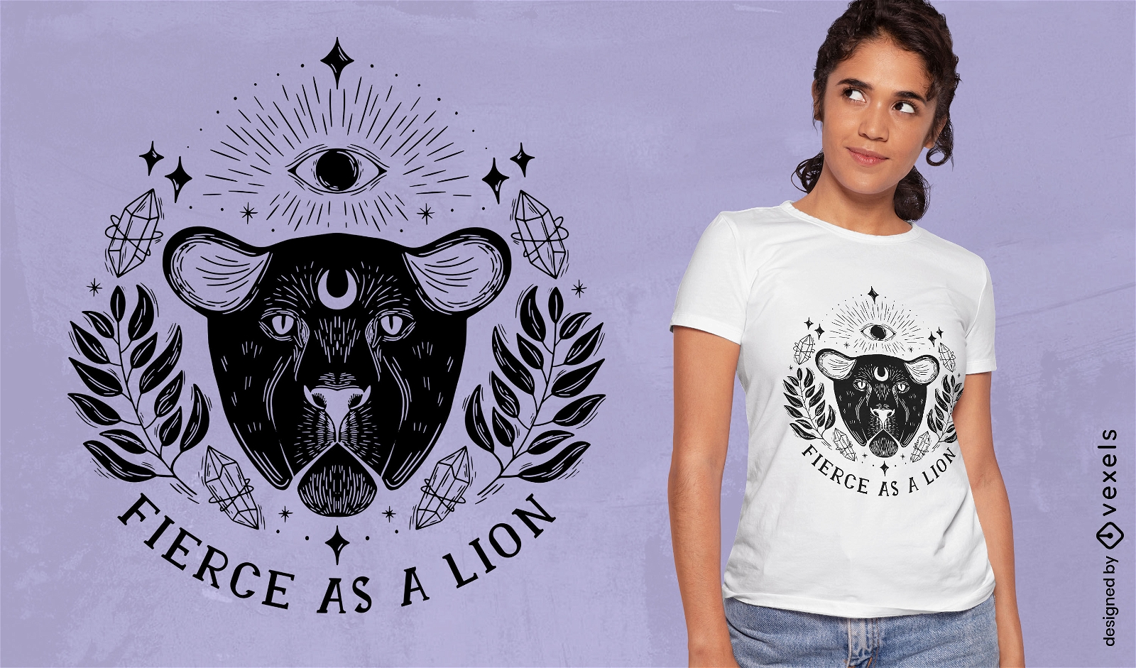 Design de camiseta esotérica feroz como um leão