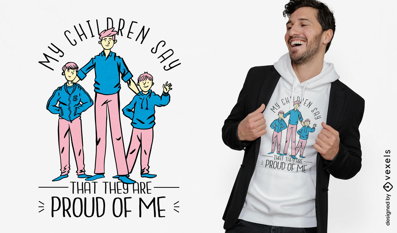 Diseño orgulloso de la camiseta del padre y de los niños