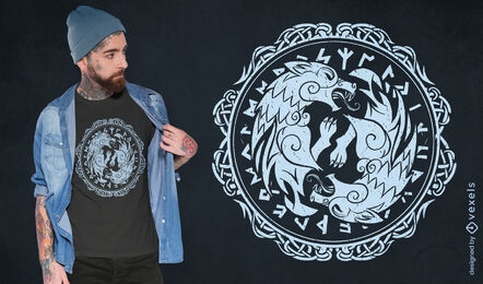Diseño de camiseta de lobos de runas vikingas