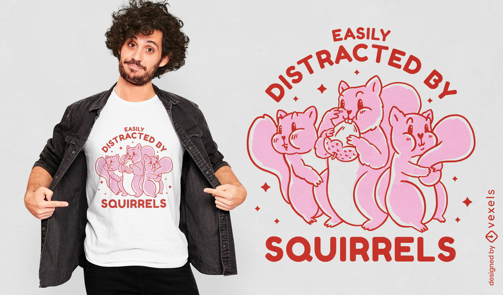 Distraído pelo design de t-shirt de citação de esquilos