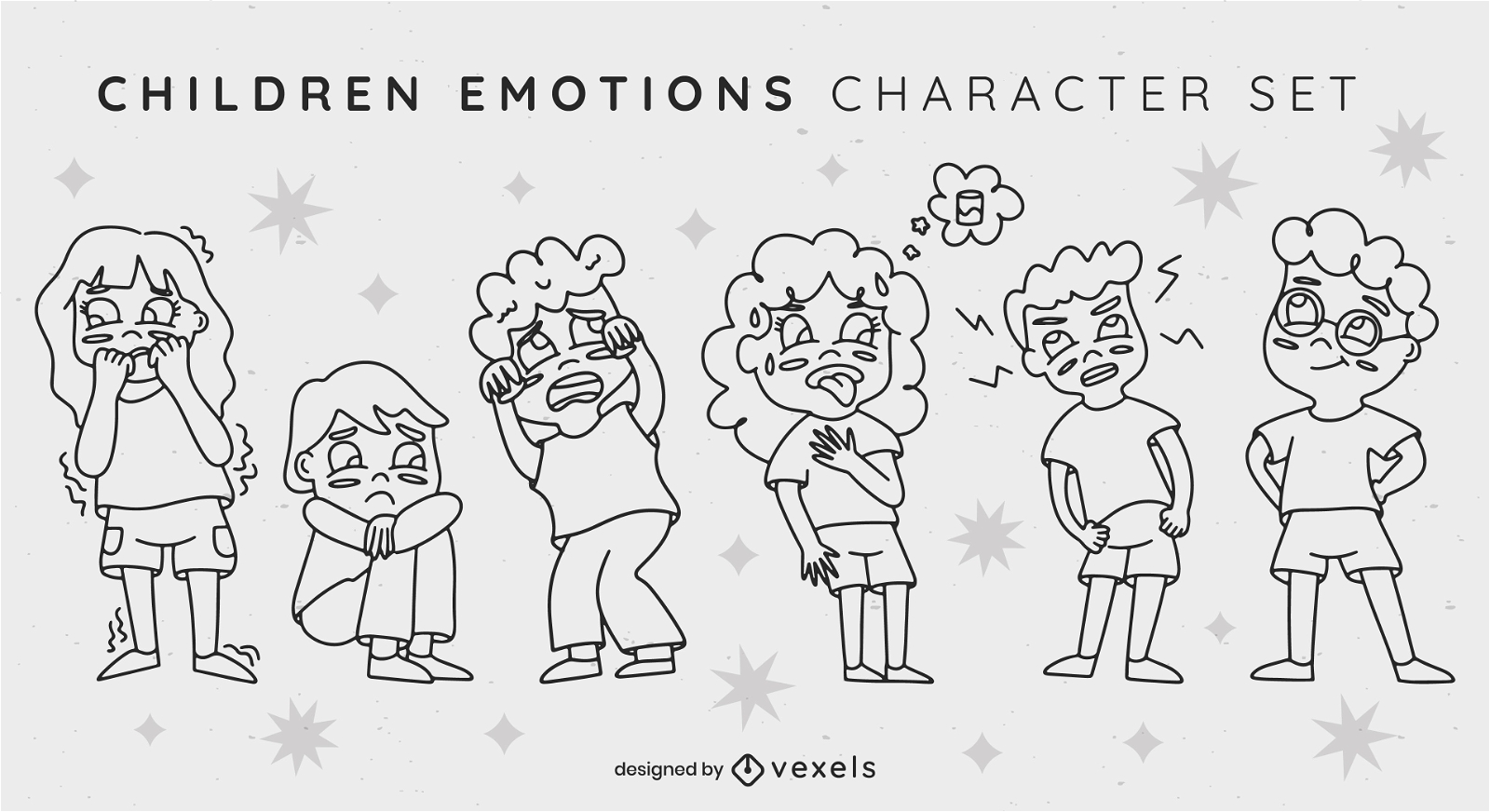 Conjunto de caracteres de trazo de emociones de niños