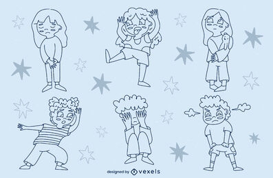 Conjunto de personajes de dibujos animados de emociones de niños