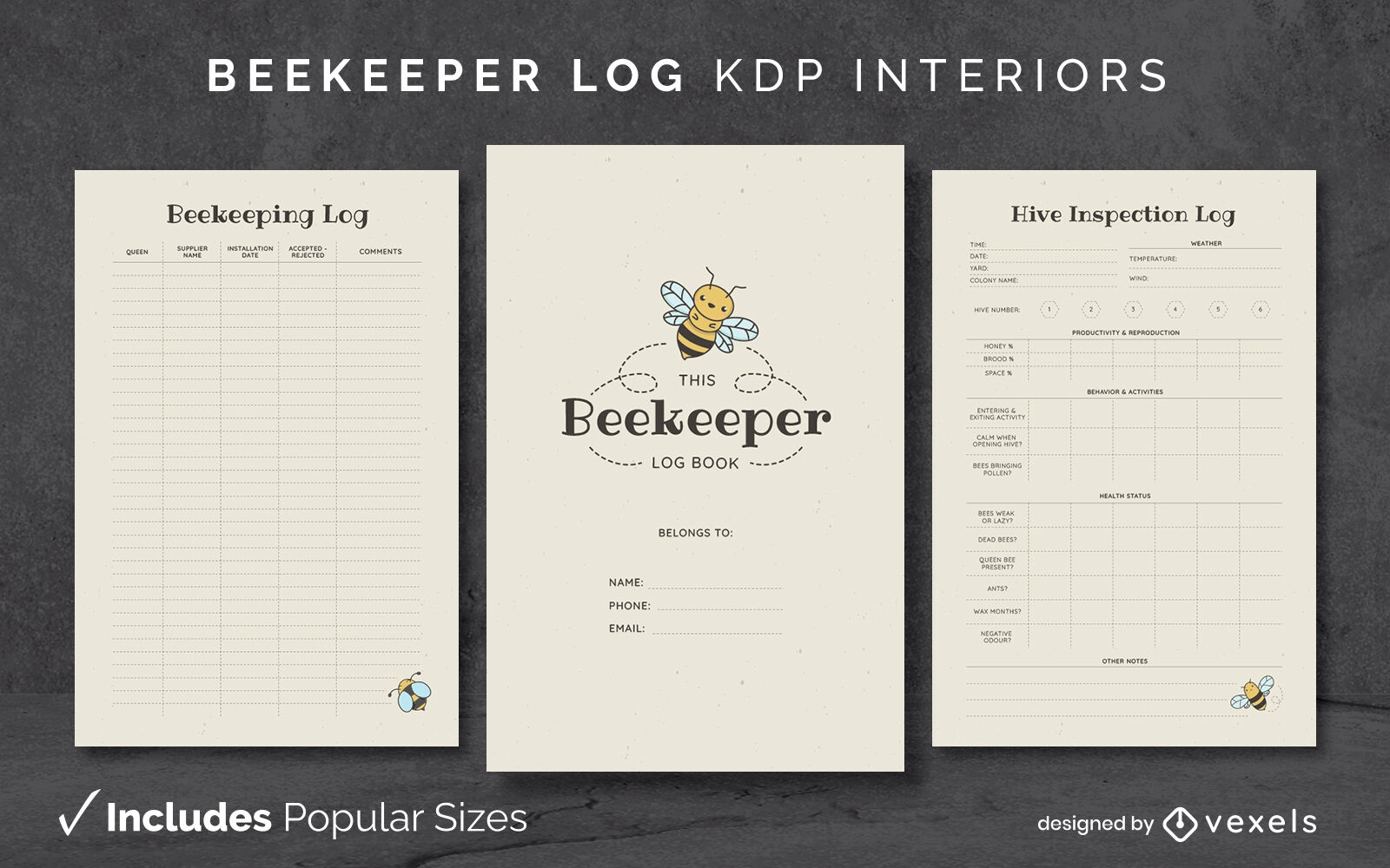 Modelo de design de log diário de apicultor fofo KDP
