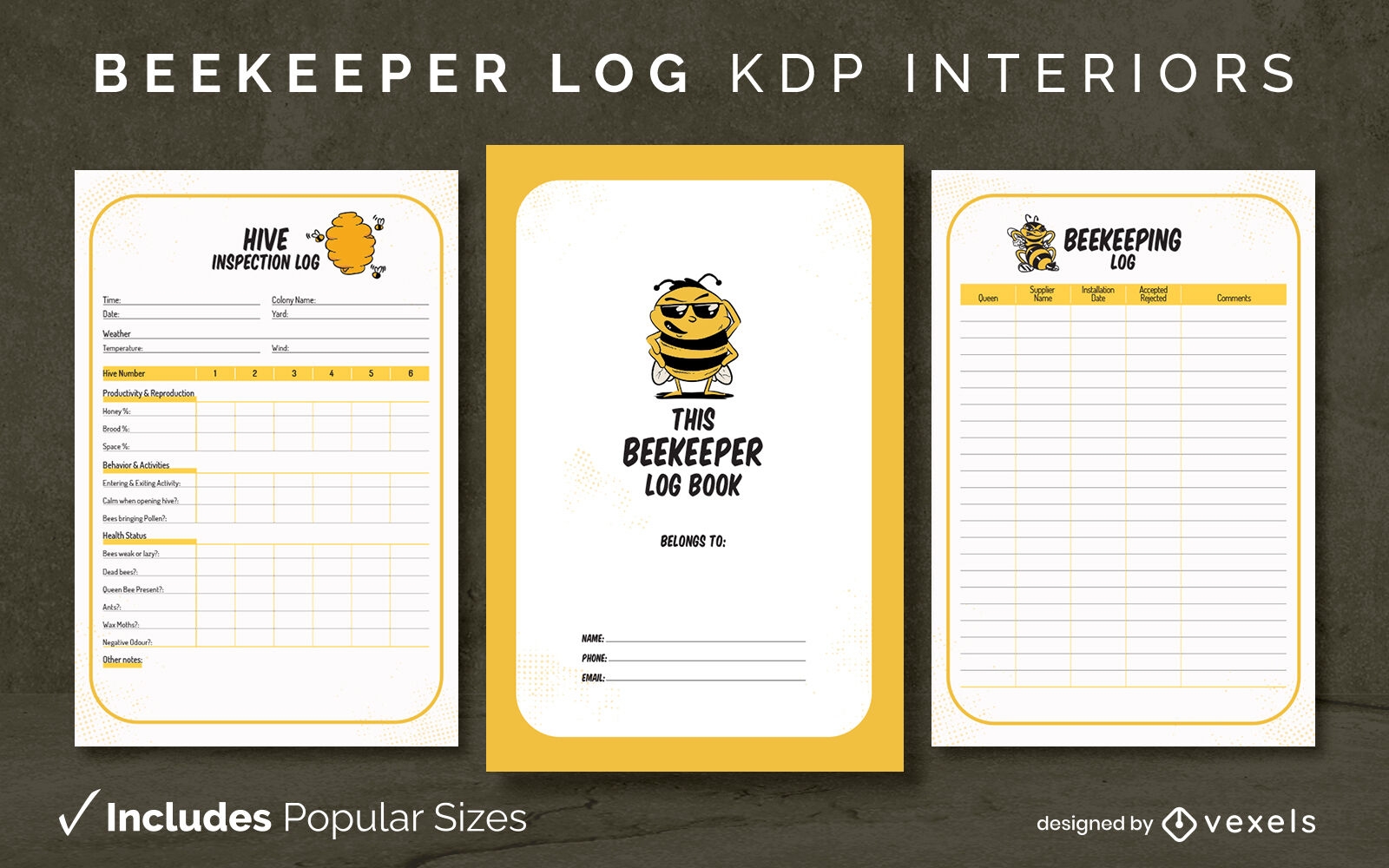 Beekeeper log diary design template KDP