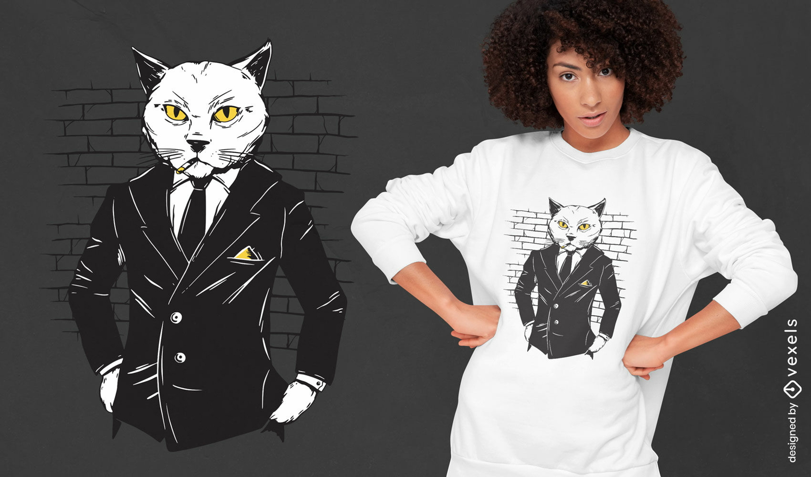 Gangsterkatze im Anzug-T-Shirt-Design