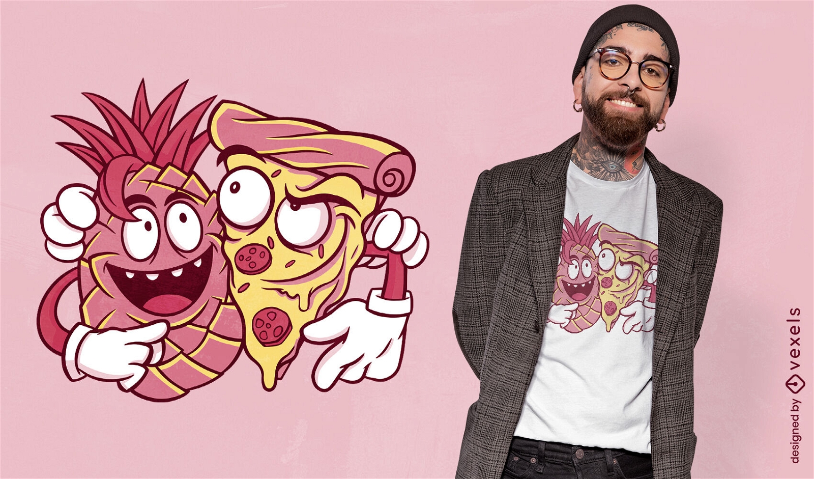 Diseño de camiseta de amigos de piña y pizza.